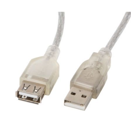 Lanberg Cable de extensión USB 2.0 Macho-Hembra con Ferrita, 1,8 m, Transparente